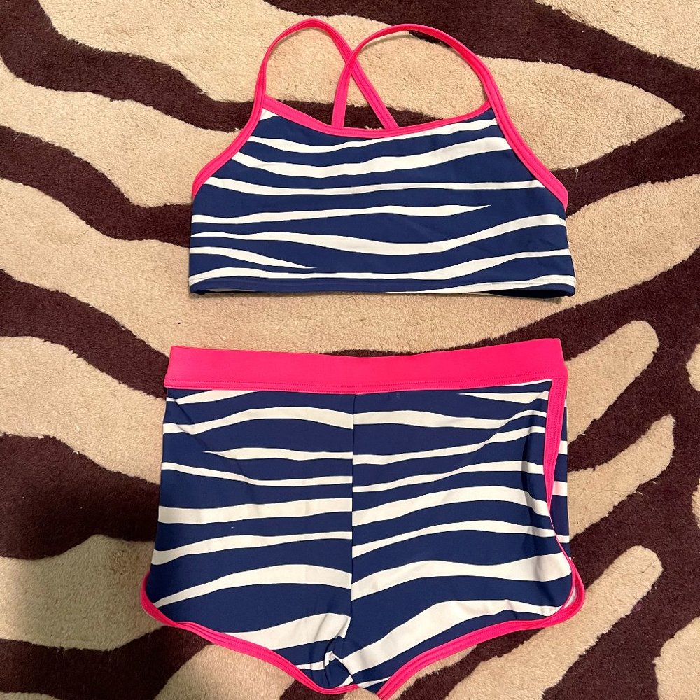 Mini Boden Size 9-10 Pink/Blue/White Stripped Bikini
